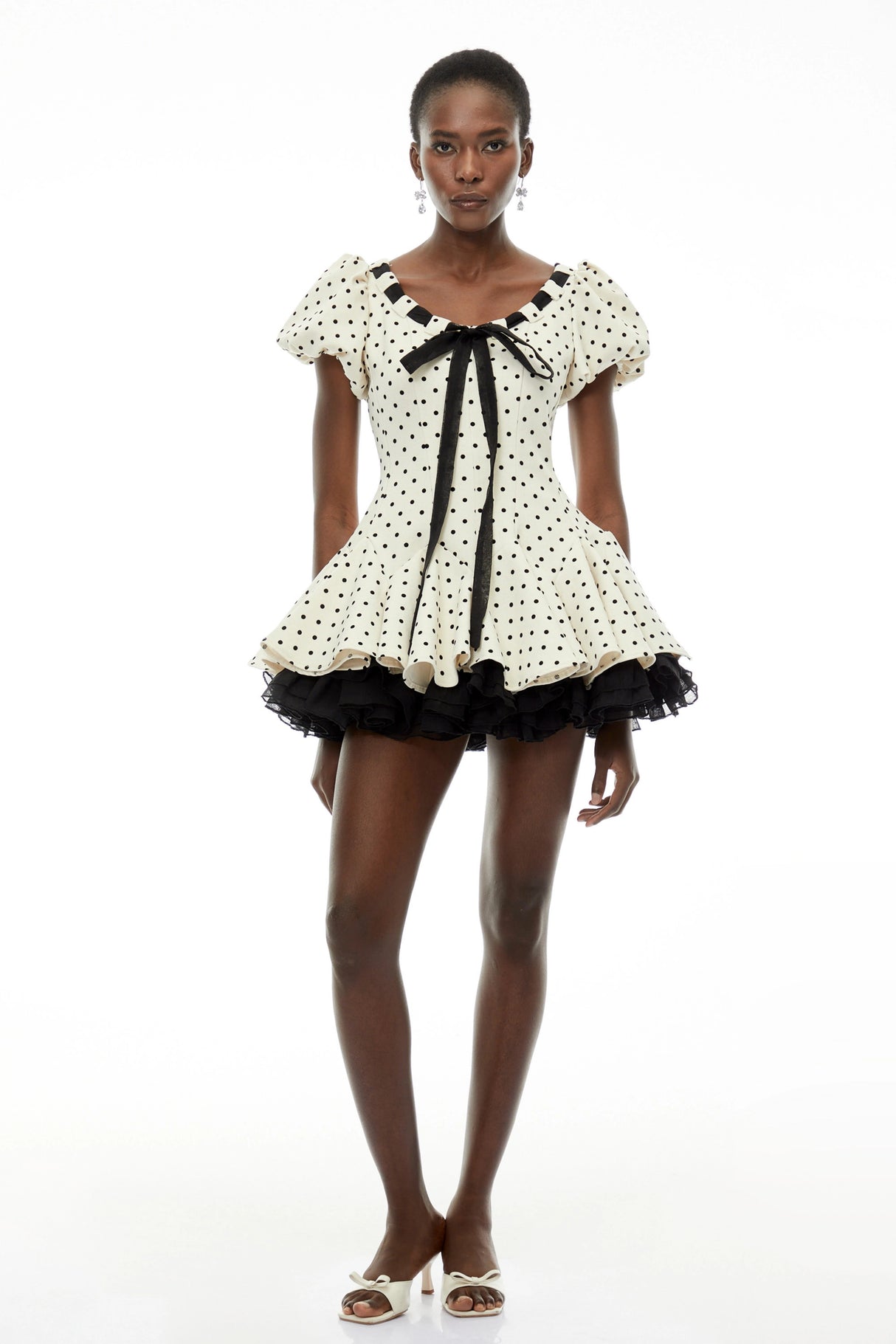 Wania White Polka Dot Mini Dress with TieFront