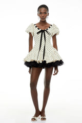 Wania White Polka Dot Mini Dress with TieFront