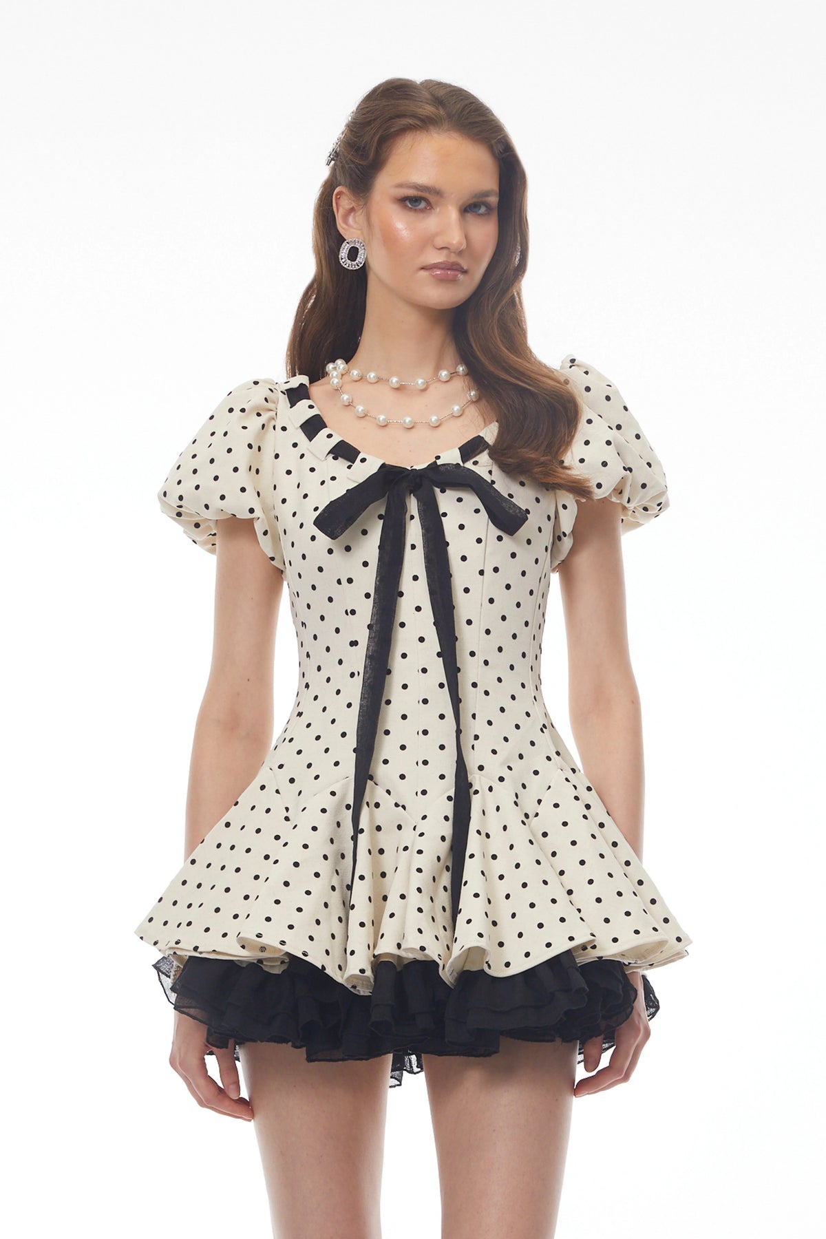 Wania White Polka Dot Mini Dress with TieFront