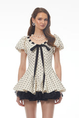 Wania White Polka Dot Mini Dress with TieFront