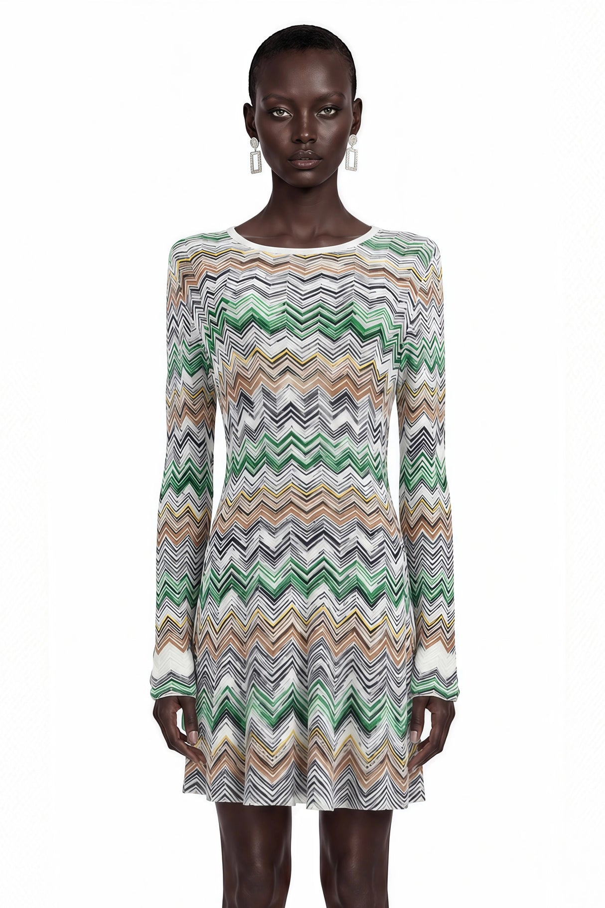 Wendy Green Zigzag Weave Long Sleeve Midi Dress