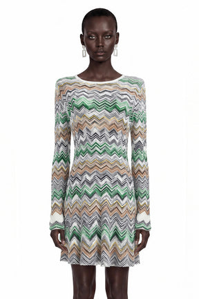 Wendy Green Zigzag Weave Long Sleeve Midi Dress