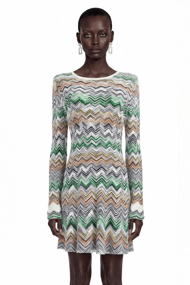 Wendy Green Zigzag Weave Long Sleeve Midi Dress