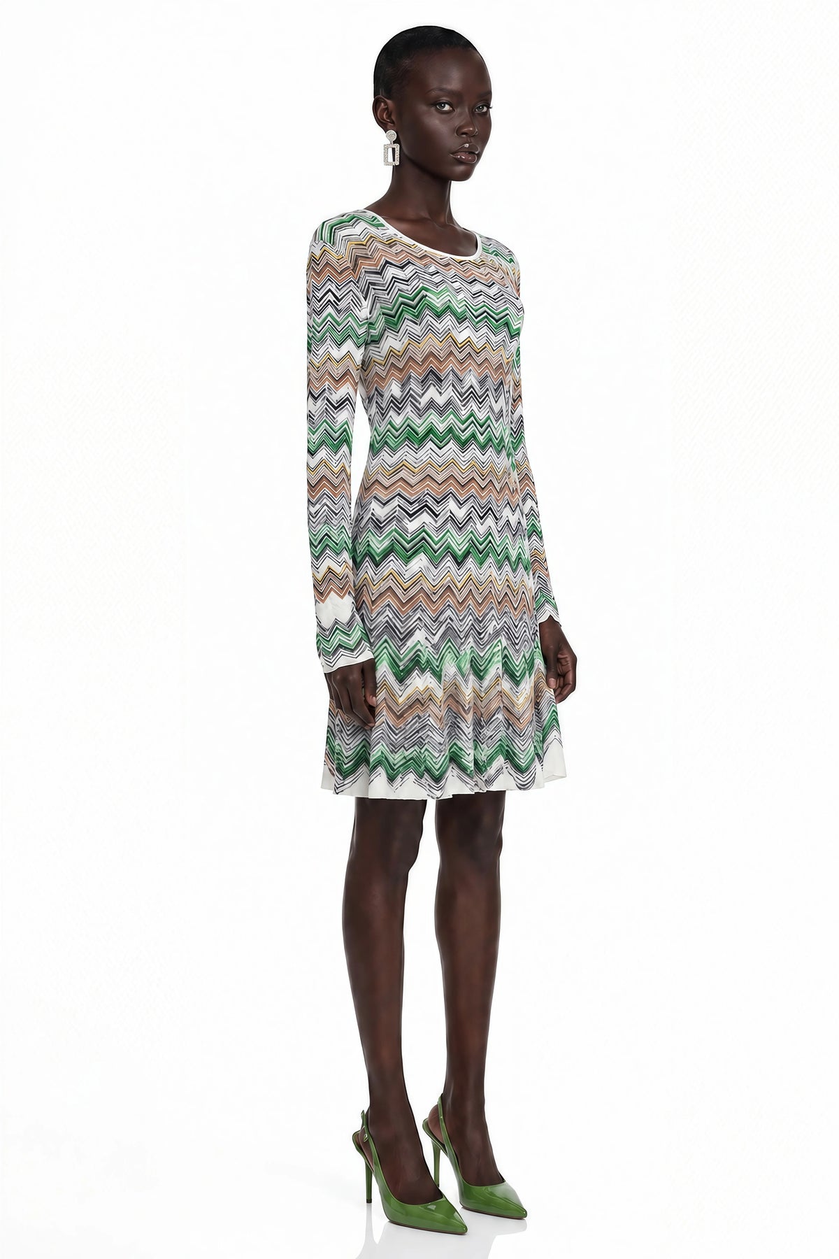 Wendy Green Zigzag Weave Long Sleeve Midi Dress