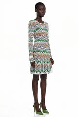 Wendy Green Zigzag Weave Long Sleeve Midi Dress