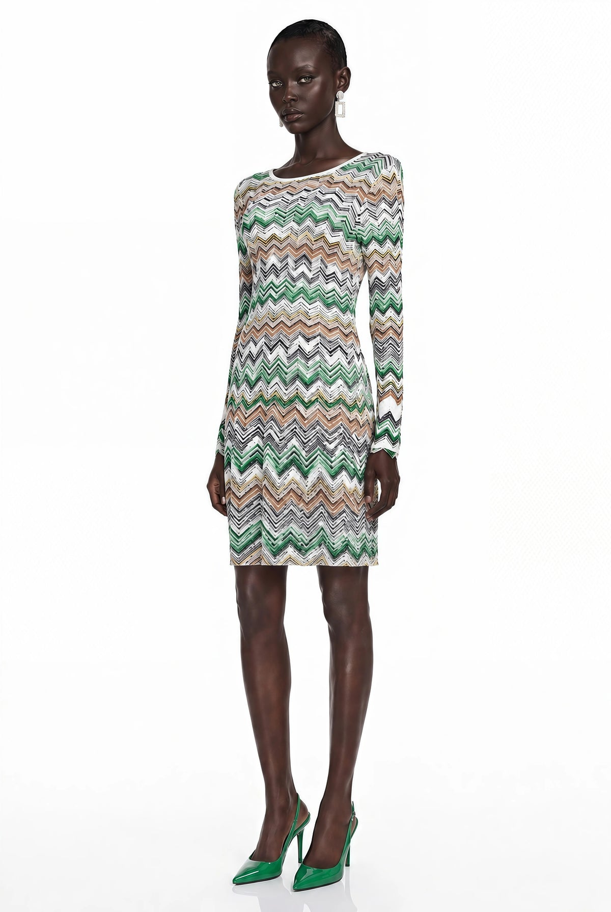 Wendy Green Zigzag Weave Long Sleeve Midi Dress