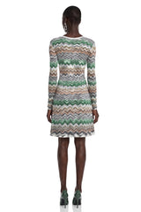Wendy Green Zigzag Weave Long Sleeve Midi Dress
