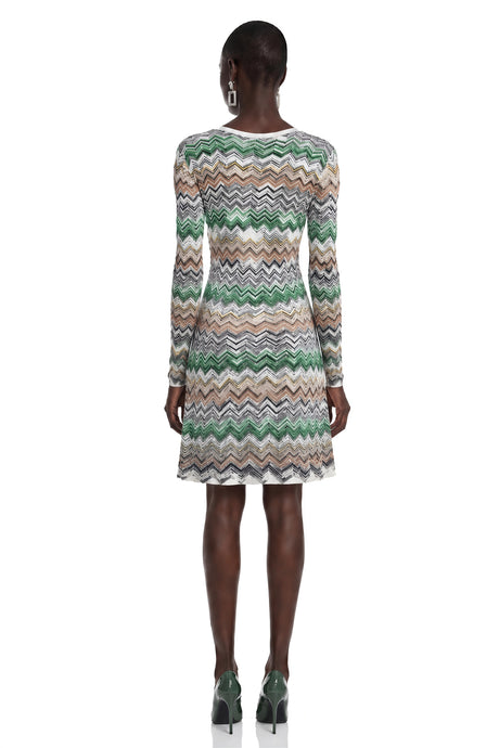 Sage Midi Dress Green Zigzag Weave Long Sleeve