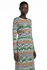Wendy Green Zigzag Weave Long Sleeve Midi Dress