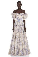 Wheat Purple Floral Print Ruffled Maxi Dress