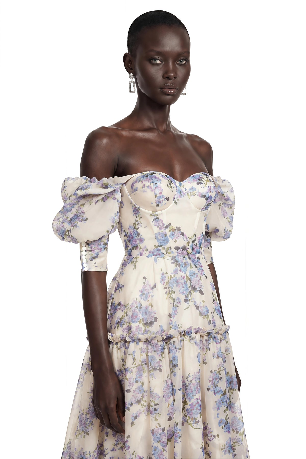 Wheat Purple Floral Print Ruffled Maxi Dress