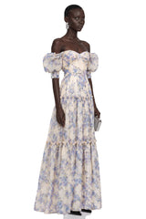 Wheat Purple Floral Print Ruffled Maxi Dress