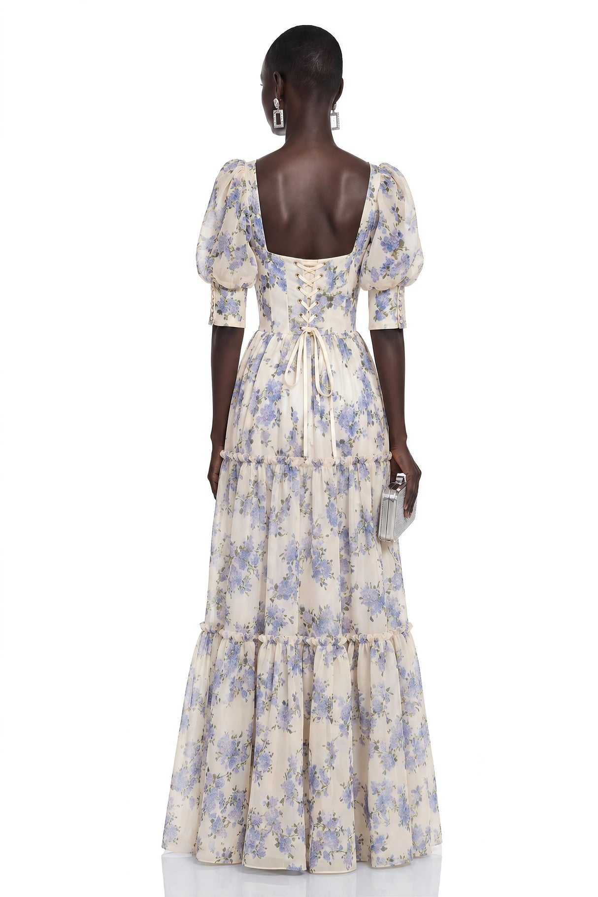 Wheat Purple Floral Print Ruffled Maxi Dress
