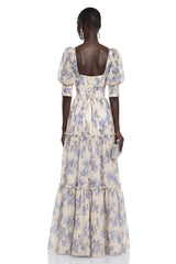 Wheat Purple Floral Print Ruffled Maxi Dress