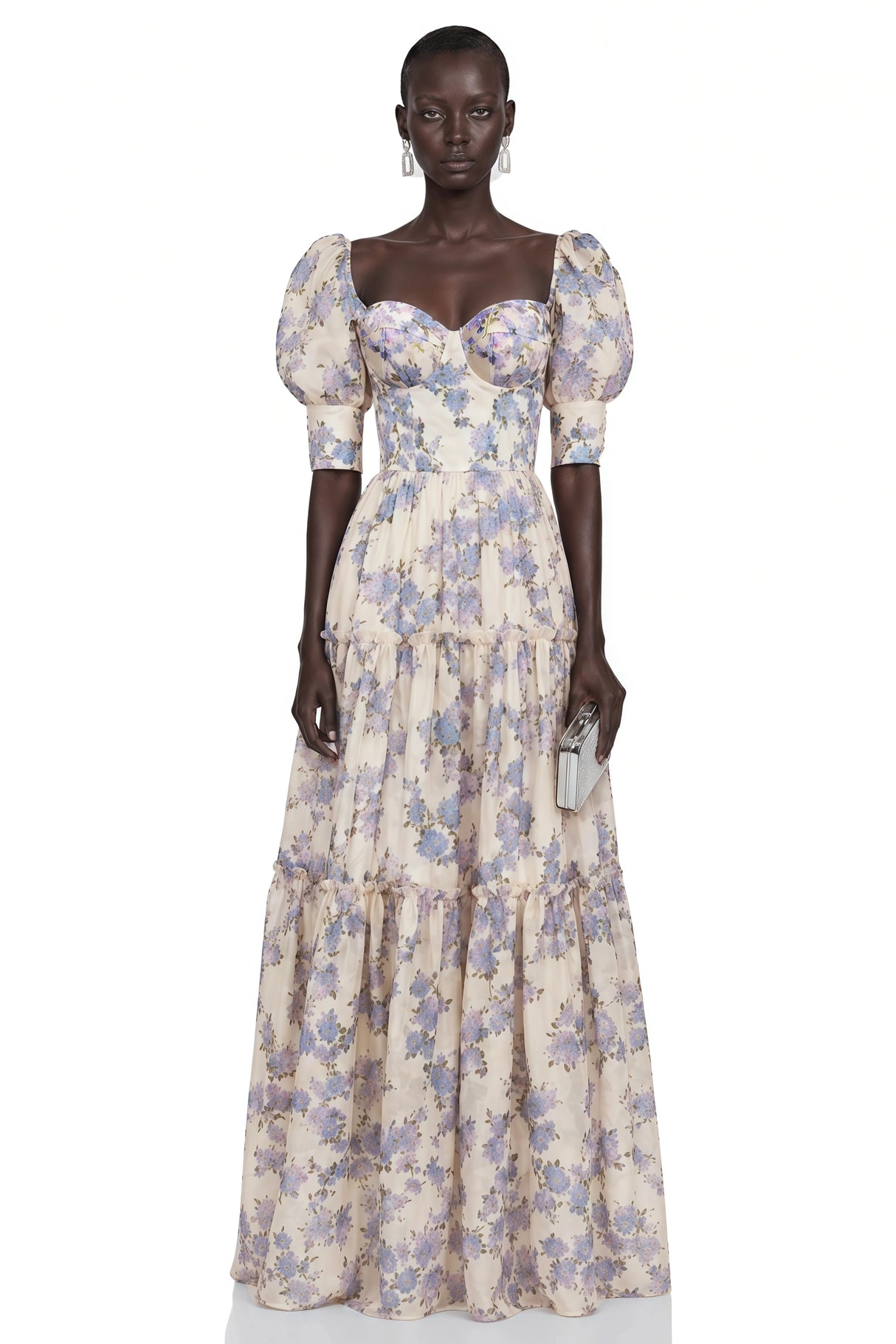 Wheat Purple Floral Print Ruffled Maxi Dress