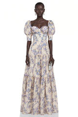 Wheat Purple Floral Print Ruffled Maxi Dress