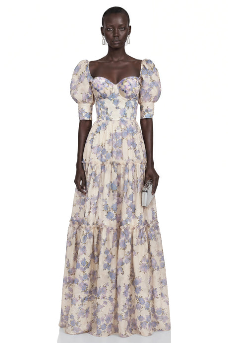 Flora Maxi Dress Purple Floral Print Ruffled