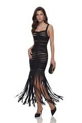 Whitney Black CutOut Maxi Dress with Fringe