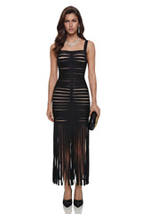 Whitney Black CutOut Maxi Dress with Fringe