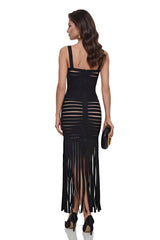 Whitney Black CutOut Maxi Dress with Fringe