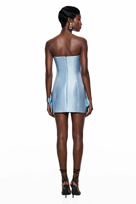 Miriam Mini Dress Blue Off Shoulder with 3D Petals