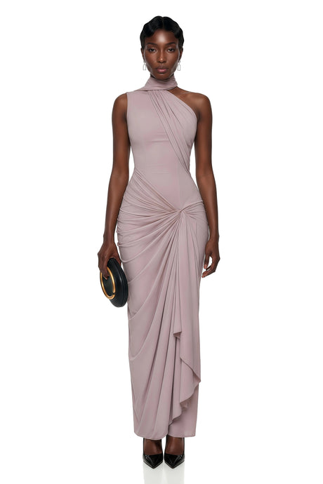 Jelena Maxi Dress Dusty Pink Asymmetrical Ruched