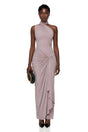 Wilhelmina Dusty Pink Asymmetrical Ruched Maxi Dress