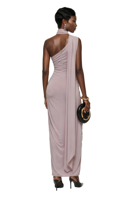 Jelena Maxi Dress Dusty Pink Asymmetrical Ruched