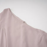 Wilhelmina Dusty Pink Asymmetrical Ruched Maxi Dress