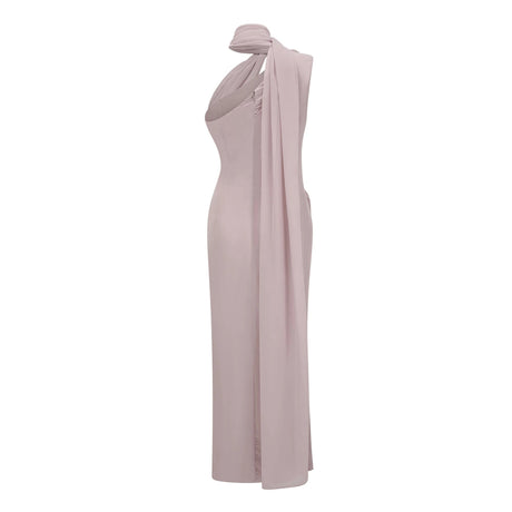 Jelena Maxi Dress Dusty Pink Asymmetrical Ruched