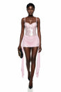 Wilhelmina Pink Ruched Mini Dress with Ribbon Detail