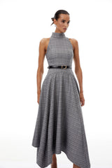 Wilhemine Grey Checked Tweed Maxi Dress Without Belt