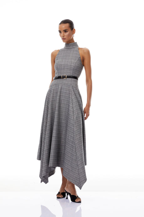 Andrea Maxi Dress Grey Checked Tweed (Without Belt)