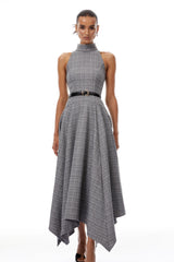 Wilhemine Grey Checked Tweed Maxi Dress Without Belt
