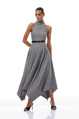 Wilhemine Grey Checked Tweed Midi Dress Without Belt