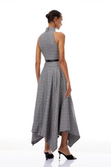 Wilhemine Grey Checked Tweed Midi Dress Without Belt
