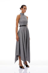 Wilhemine Grey Checked Tweed Midi Dress Without Belt