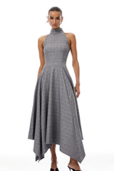 Wilhemine Grey Checked Tweed Midi Dress Without Belt