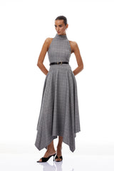 Wilhemine Grey Checked Tweed Midi Dress Without Belt