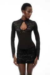 Willow Black Lace Mini Dress with CutOuts