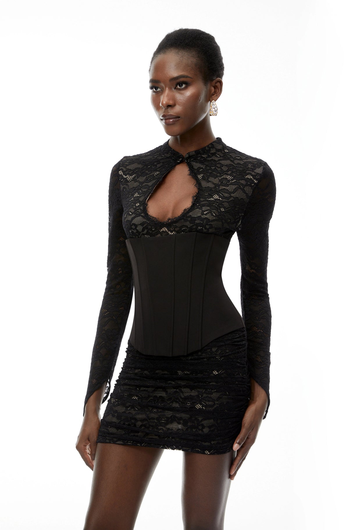 Willow Black Lace Mini Dress with CutOuts