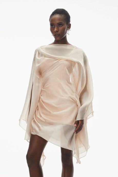 Angelica Mini Dress Pink Asymmetrical Ruched Mesh