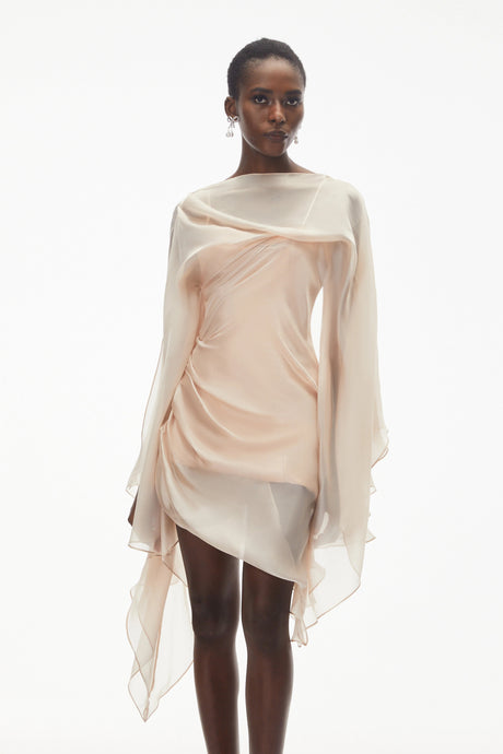 Angelica Mini Dress Pink Asymmetrical Ruched Mesh