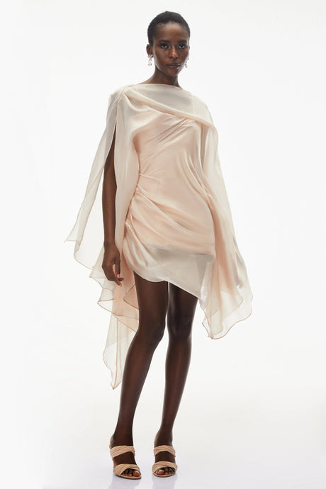 Angelica Mini Dress Pink Asymmetrical Ruched Mesh