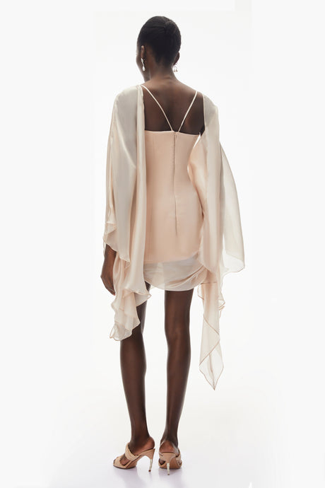 Angelica Mini Dress Pink Asymmetrical Ruched Mesh
