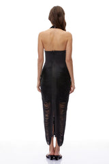 Wilma Black Halterneck Fringe Maxi Dress