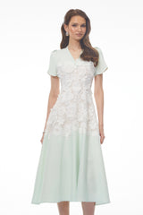 Winifred Mint Green VNeck Midi Dress with Puff Sleeves
