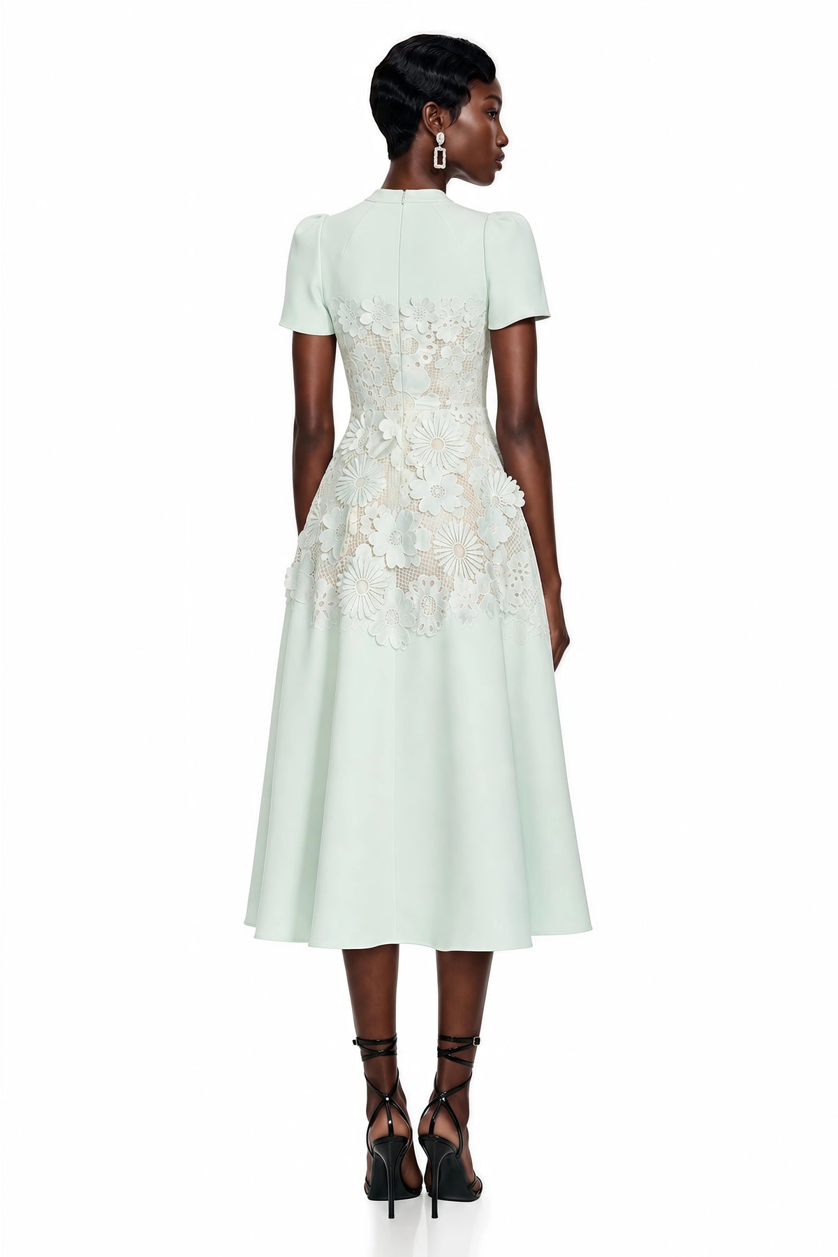 Winifred Mint Green VNeck Midi Dress with Puff Sleeves