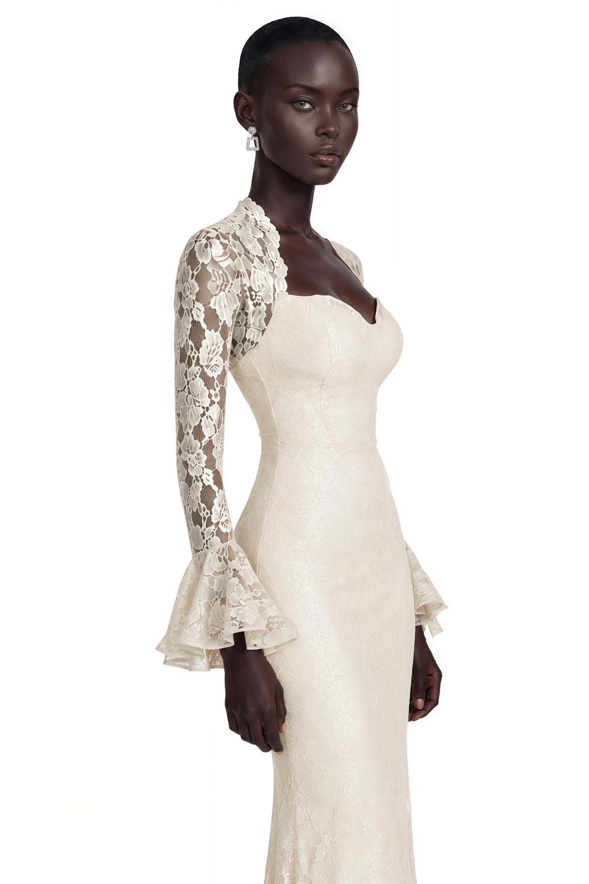 Winifred White Floral Lace Maxi Dress with Bell Sleeves