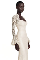 Winifred White Floral Lace Maxi Dress with Bell Sleeves